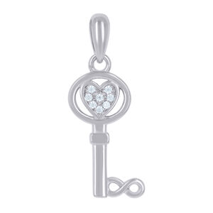 925 Sterling Silver Unisex Cubic-Zirconia Heart Infinity Key Charm Pendant